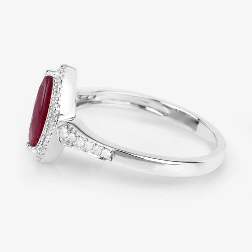 0.96 Carat Genuine Ruby and White Diamond 14K White Gold Ring - Image 6