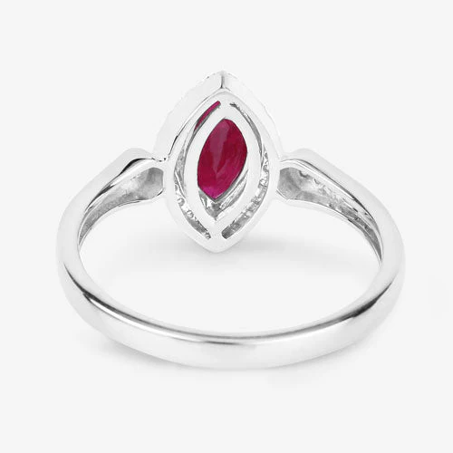 0.96 Carat Genuine Ruby and White Diamond 14K White Gold Ring - Image 7
