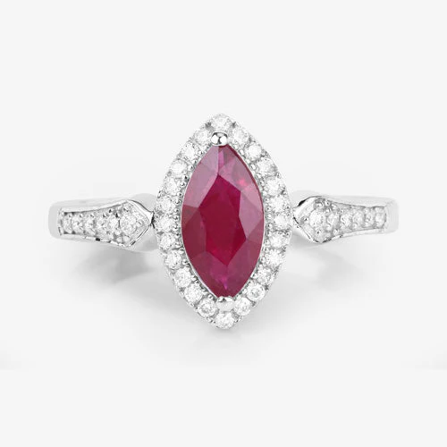 0.96 Carat Genuine Ruby and White Diamond 14K White Gold Ring - Image 8