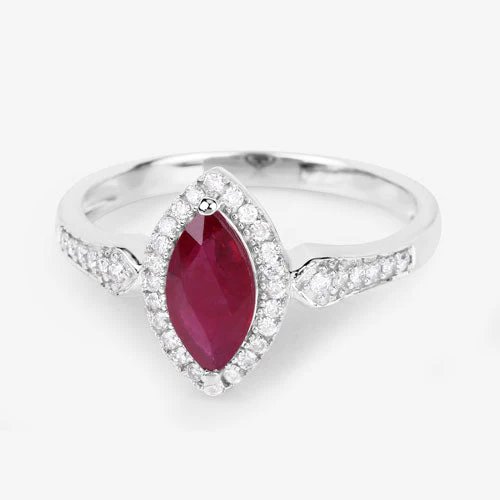 0.96 Carat Genuine Ruby and White Diamond 14K White Gold Ring - Image 9