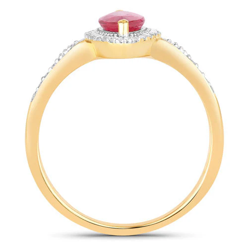 0.96 Carat Genuine Ruby and White Diamond 14K Yellow Gold Ring - Image 2