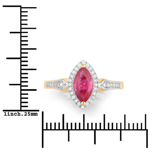 0.96 Carat Genuine Ruby and White Diamond 14K Yellow Gold Ring - Image 3