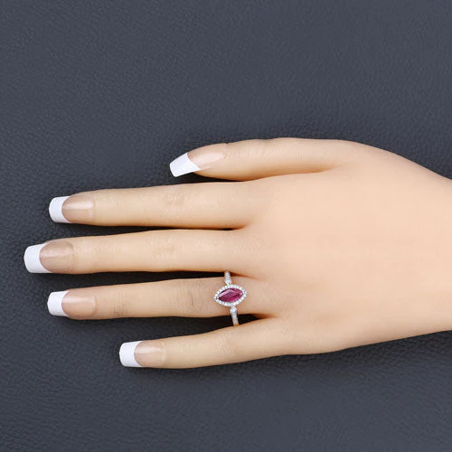 0.96 Carat Genuine Ruby and White Diamond 14K Yellow Gold Ring - Image 5