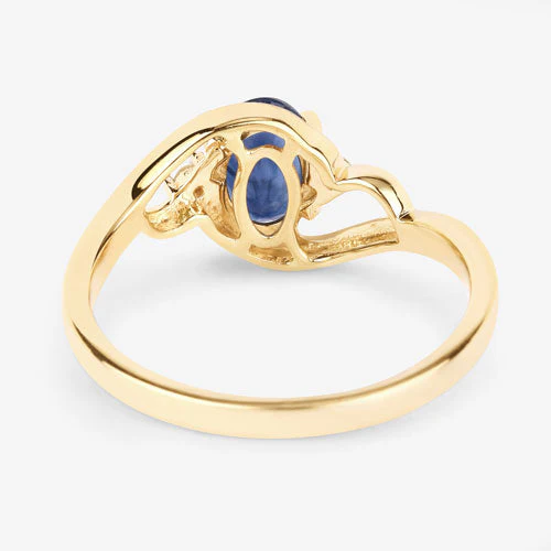 0.98 Carat Genuine Blue Sapphire and White Diamond 10K Yellow Gold Ring - Image 7