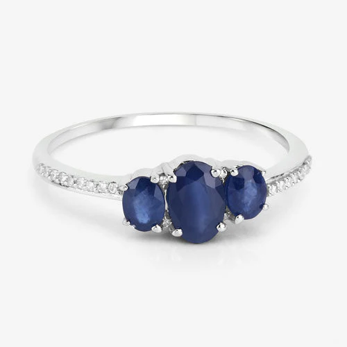 0.98 Carat Genuine Blue Sapphire and White Diamond 14K White Gold Ring - Image 10