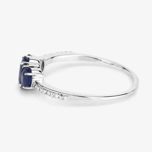 0.98 Carat Genuine Blue Sapphire and White Diamond 14K White Gold Ring - Image 11
