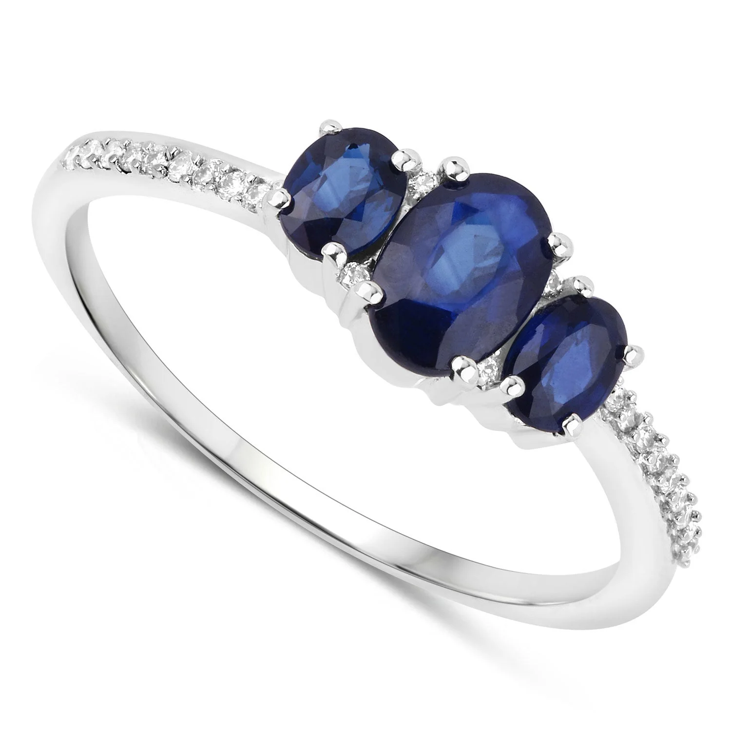 0.98 Carat Genuine Blue Sapphire and White Diamond 14K White Gold Ring - Image 2