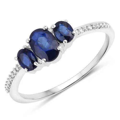 0.98 Carat Genuine Blue Sapphire and White Diamond 14K White Gold Ring - Image 5