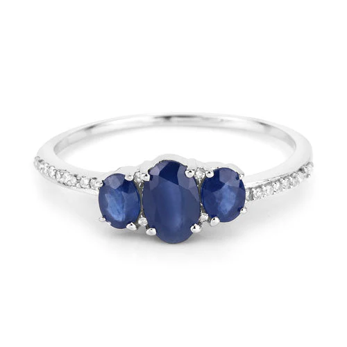 0.98 Carat Genuine Blue Sapphire and White Diamond 14K White Gold Ring - Image 7