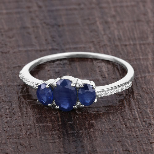 0.98 Carat Genuine Blue Sapphire and White Diamond 14K White Gold Ring - Image 8