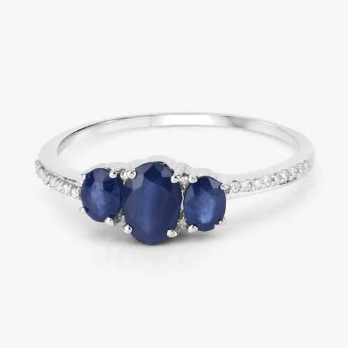 0.98 Carat Genuine Blue Sapphire and White Diamond 14K White Gold Ring - Image 9
