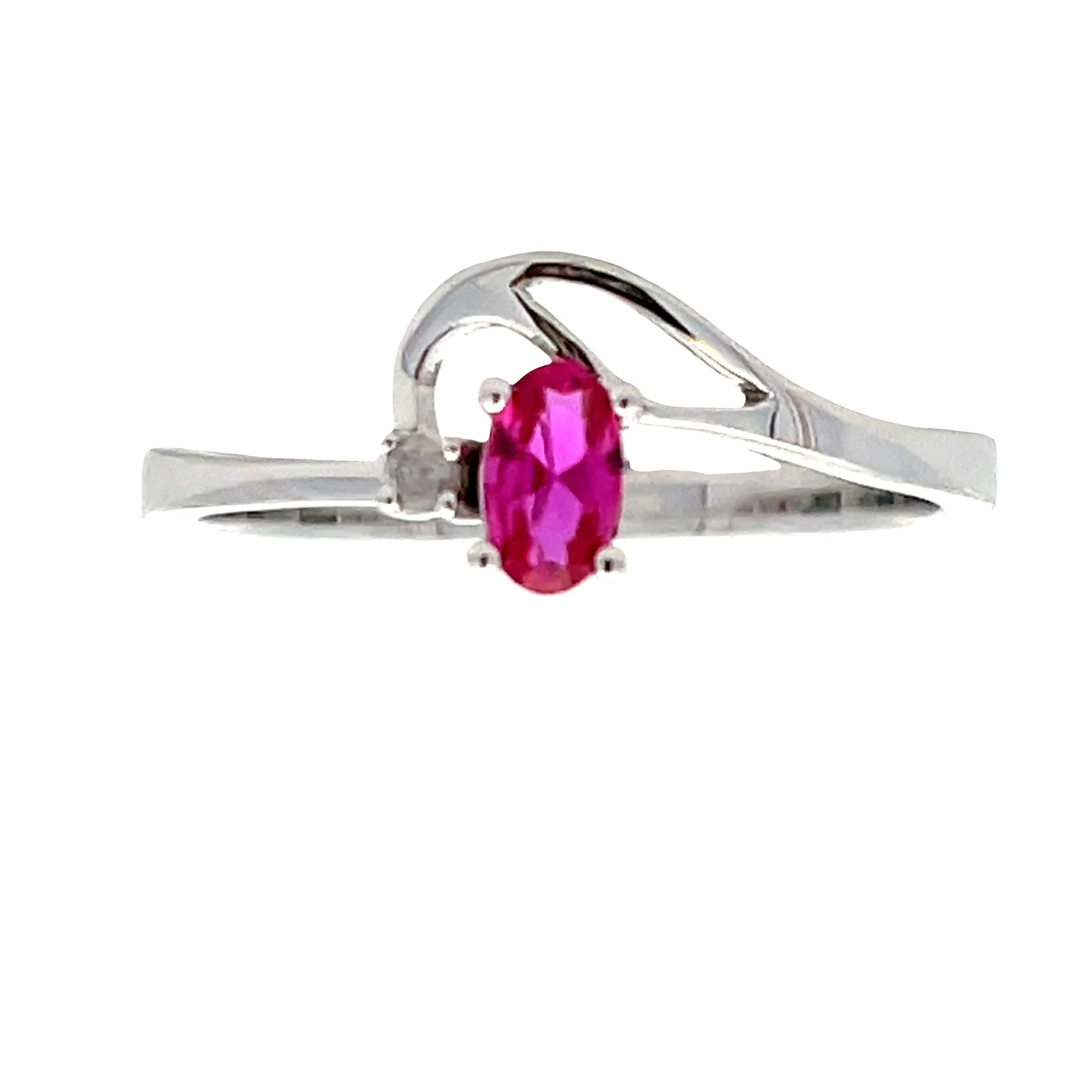 .02ct Created Ruby Diamond Ring 10KT White Gold - Image 3