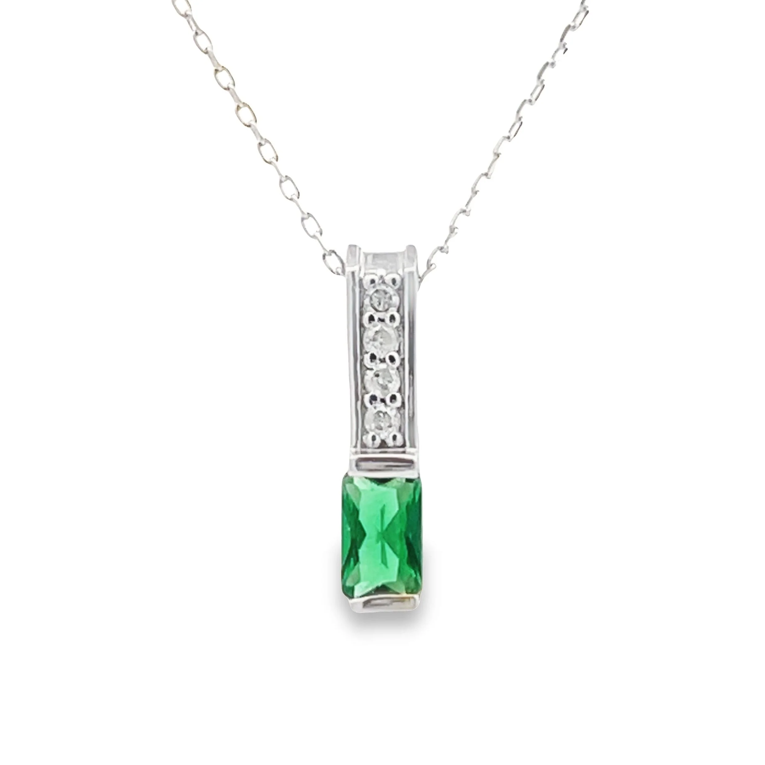 .06ct Created Emerald Fashion Pendants 10KT White Gold - Image 4