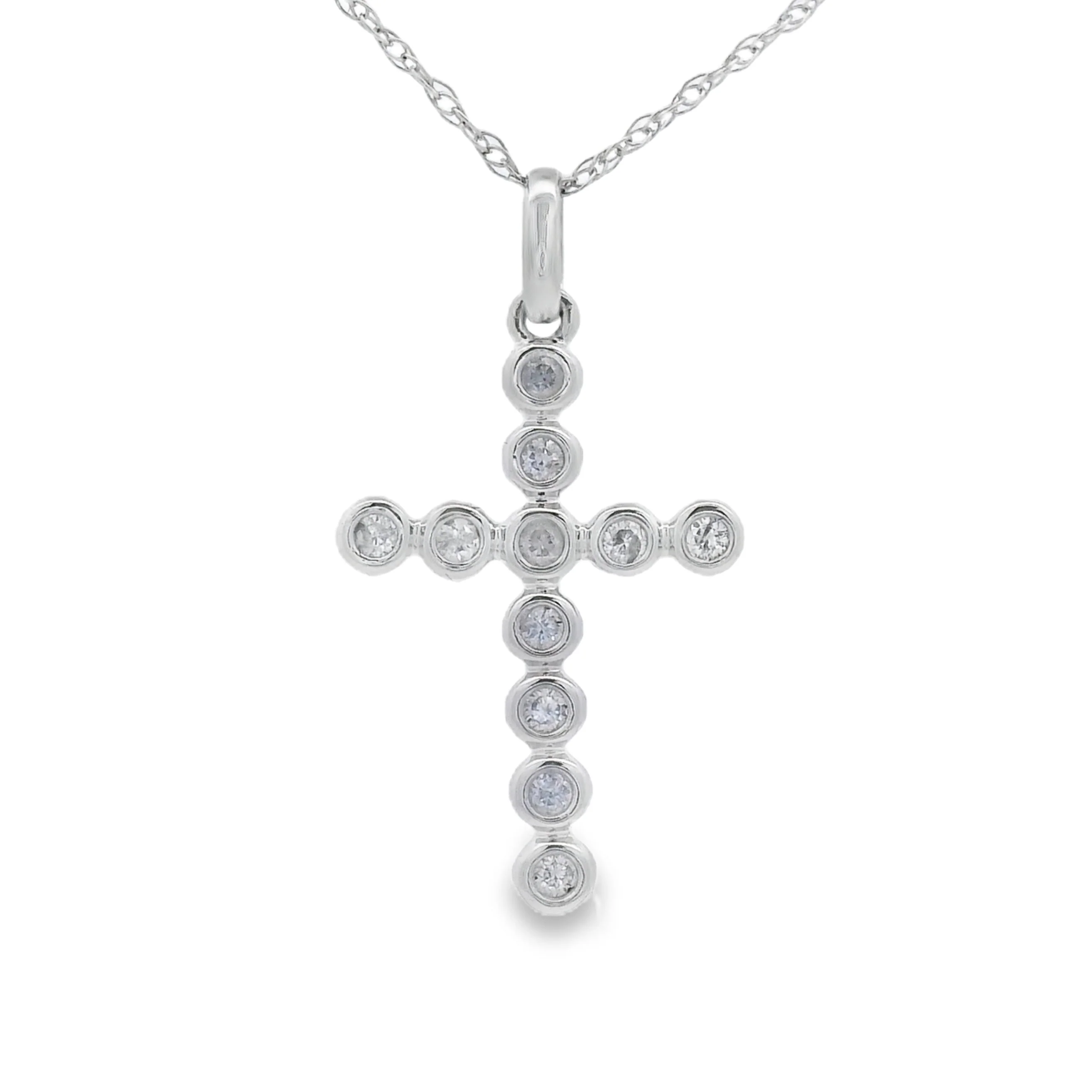 .09ct Diamond Cross Religious Pendant 14KT White Gold