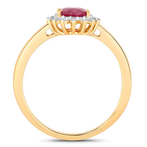 1.01 Carat Genuine Ruby and White Diamond 10K Yellow Gold Ring - Image 2