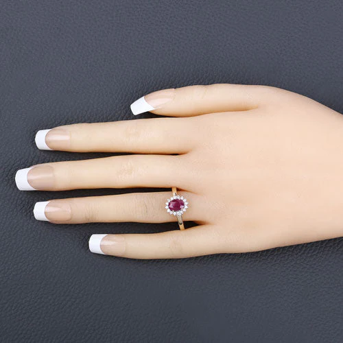 1.01 Carat Genuine Ruby and White Diamond 10K Yellow Gold Ring - Image 5