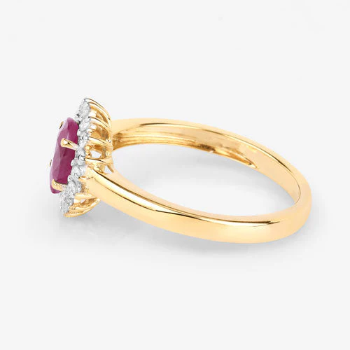 1.01 Carat Genuine Ruby and White Diamond 10K Yellow Gold Ring - Image 6