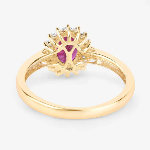 1.01 Carat Genuine Ruby and White Diamond 10K Yellow Gold Ring - Image 7