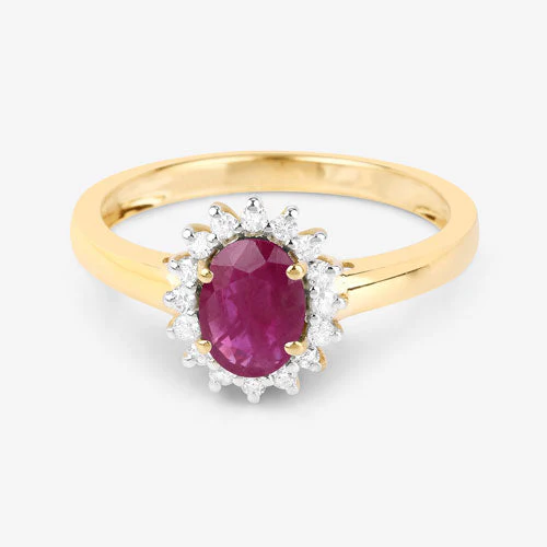 1.01 Carat Genuine Ruby and White Diamond 10K Yellow Gold Ring - Image 9