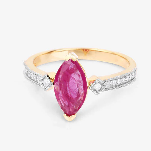 1.01 Carat Genuine Ruby and White Diamond 14K Yellow Gold Ring - Image 9