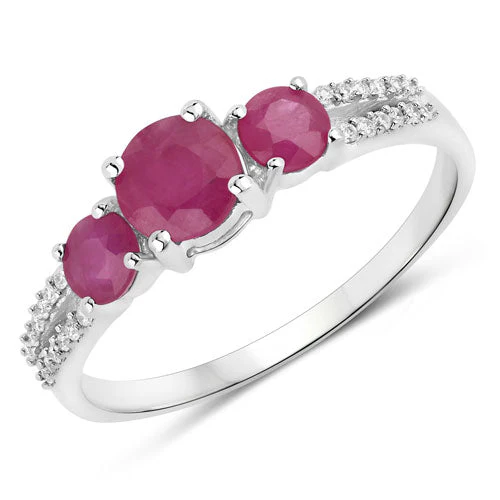 1.02 Carat Genuine Ruby and White Diamond 14K White Gold Ring - Image 5