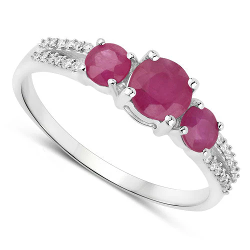 1.02 Carat Genuine Ruby and White Diamond 14K White Gold Ring - Image 6