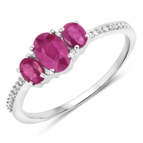 1.02 Carat Genuine Ruby and White Diamond 14K White Gold Ring - Image 5