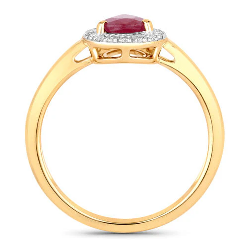 1.02 Carat Genuine Ruby and White Diamond 14K Yellow Gold Ring - Image 2