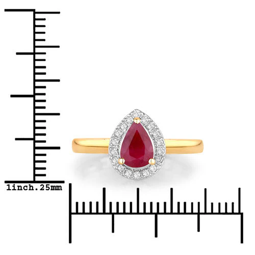 1.02 Carat Genuine Ruby and White Diamond 14K Yellow Gold Ring - Image 3
