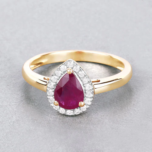 1.02 Carat Genuine Ruby and White Diamond 14K Yellow Gold Ring - Image 4