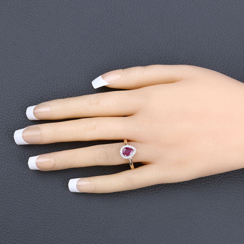 1.02 Carat Genuine Ruby and White Diamond 14K Yellow Gold Ring - Image 5