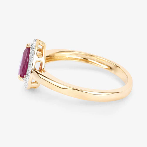 1.02 Carat Genuine Ruby and White Diamond 14K Yellow Gold Ring - Image 6