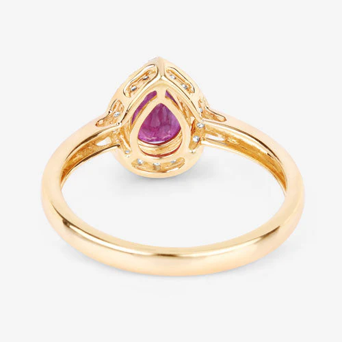 1.02 Carat Genuine Ruby and White Diamond 14K Yellow Gold Ring - Image 7