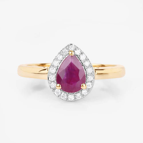 1.02 Carat Genuine Ruby and White Diamond 14K Yellow Gold Ring - Image 8