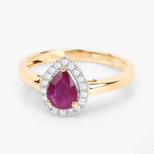 1.02 Carat Genuine Ruby and White Diamond 14K Yellow Gold Ring - Image 9