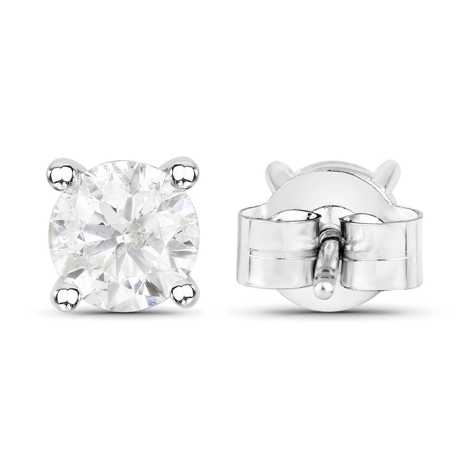 1.02 Carat Genuine White Diamond 14K White Gold Earrings - Image 3