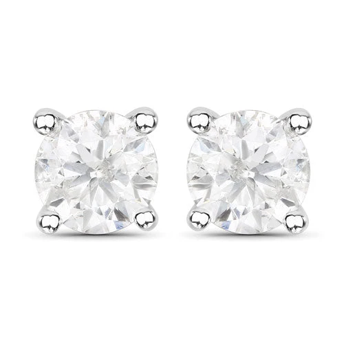 1.02 Carat Genuine White Diamond 14K White Gold Earrings - Image 4