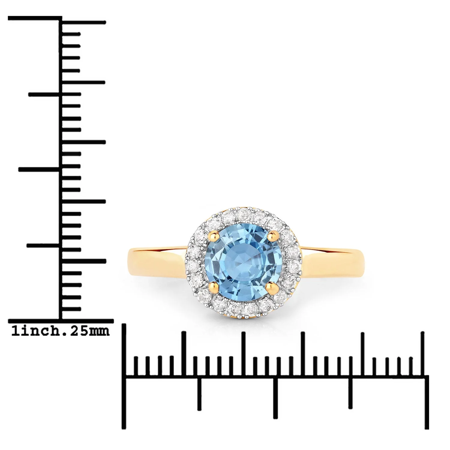 1.03 Carat Genuine Blue Sapphire and White Diamond 14K Yellow Gold Ring - Image 3