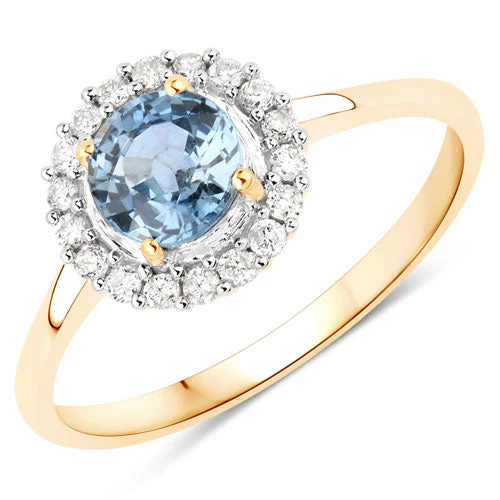 1.03 Carat Genuine Blue Sapphire and White Diamond 14K Yellow Gold Ring - Image 4