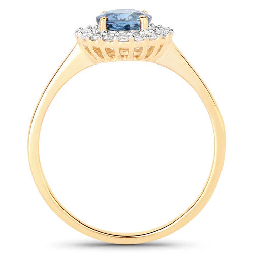 1.03 Carat Genuine Blue Sapphire and White Diamond 14K Yellow Gold Ring - Image 5