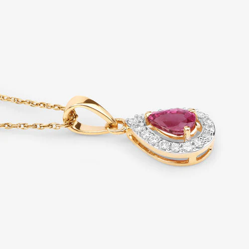 1.03 Carat Genuine Ruby and White Diamond 14K Yellow Gold Pendant - Image 10