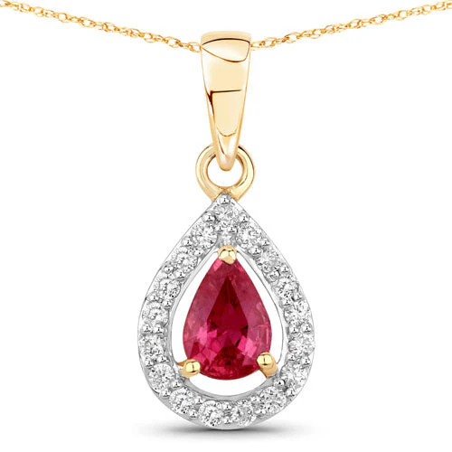 1.03 Carat Genuine Ruby and White Diamond 14K Yellow Gold Pendant - Image 5