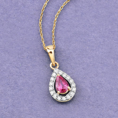 1.03 Carat Genuine Ruby and White Diamond 14K Yellow Gold Pendant - Image 6