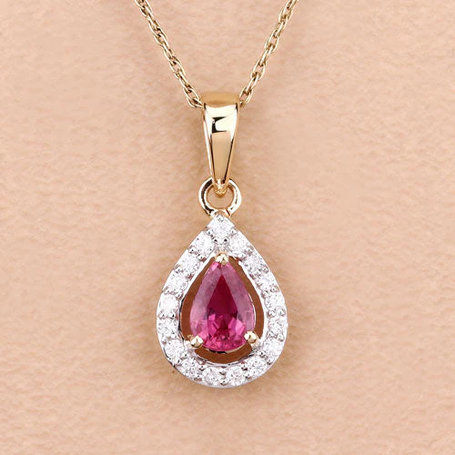 1.03 Carat Genuine Ruby and White Diamond 14K Yellow Gold Pendant - Image 8