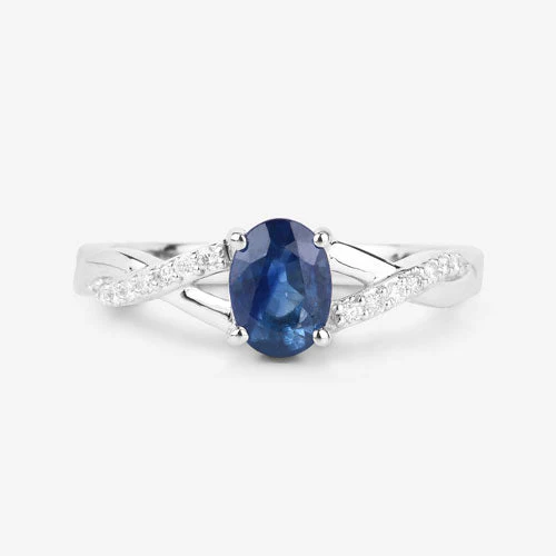 1.04 Carat Genuine Blue Sapphire and White Diamond 14K White Gold Ring - Image 8