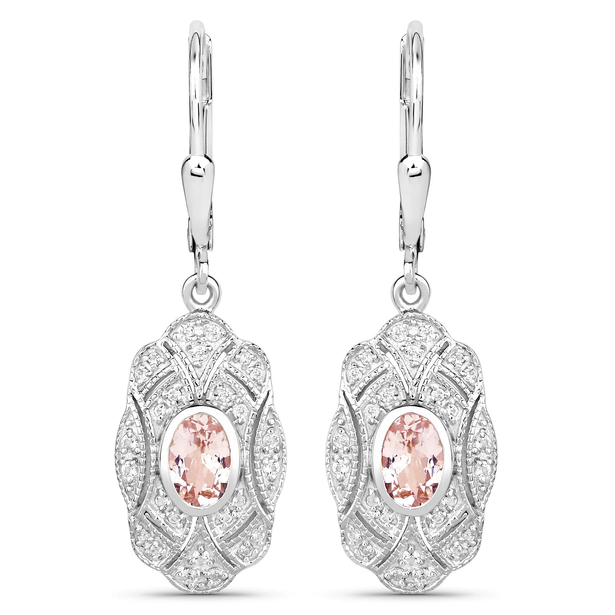 1.04 Carat Genuine Morganite and White Topaz .925 Sterling Silver Earrings