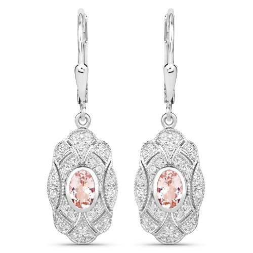 1.04 Carat Genuine Morganite and White Topaz .925 Sterling Silver Earrings - Image 2
