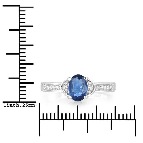 1.05 Carat Genuine Blue Sapphire and White Diamond 10K White Gold Ring - Image 3