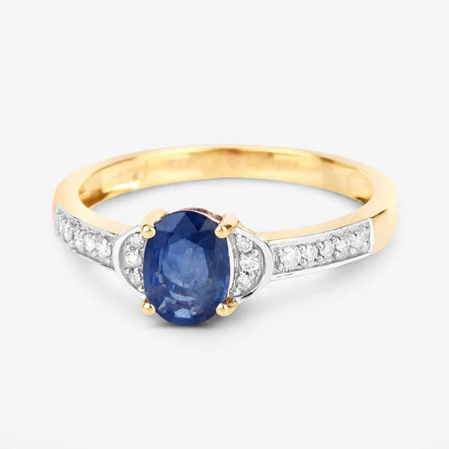1.05 Carat Genuine Blue Sapphire and White Diamond 10K Yellow Gold Ring - Image 9