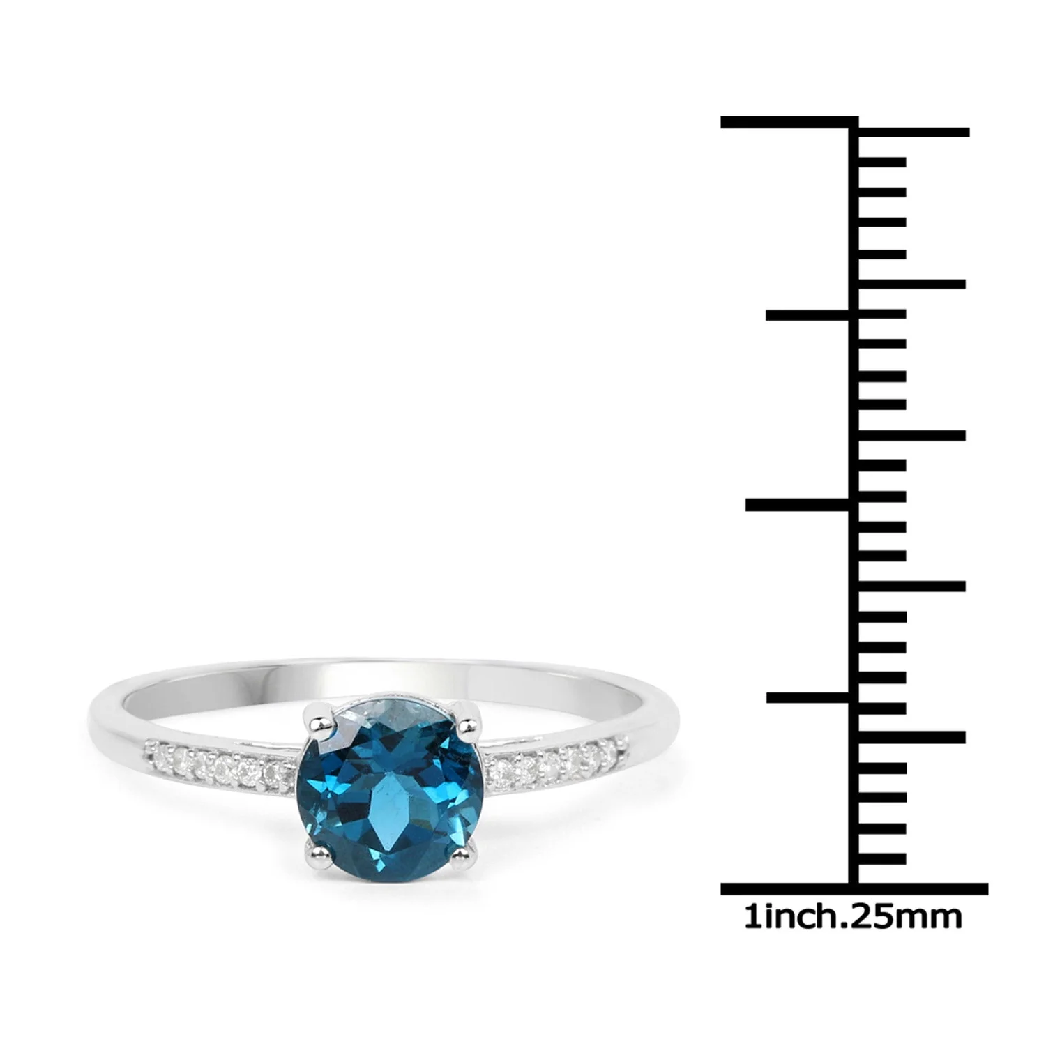 1.05 Carat Genuine London Blue Topaz and White Diamond 14K White Gold Ring - Image 3